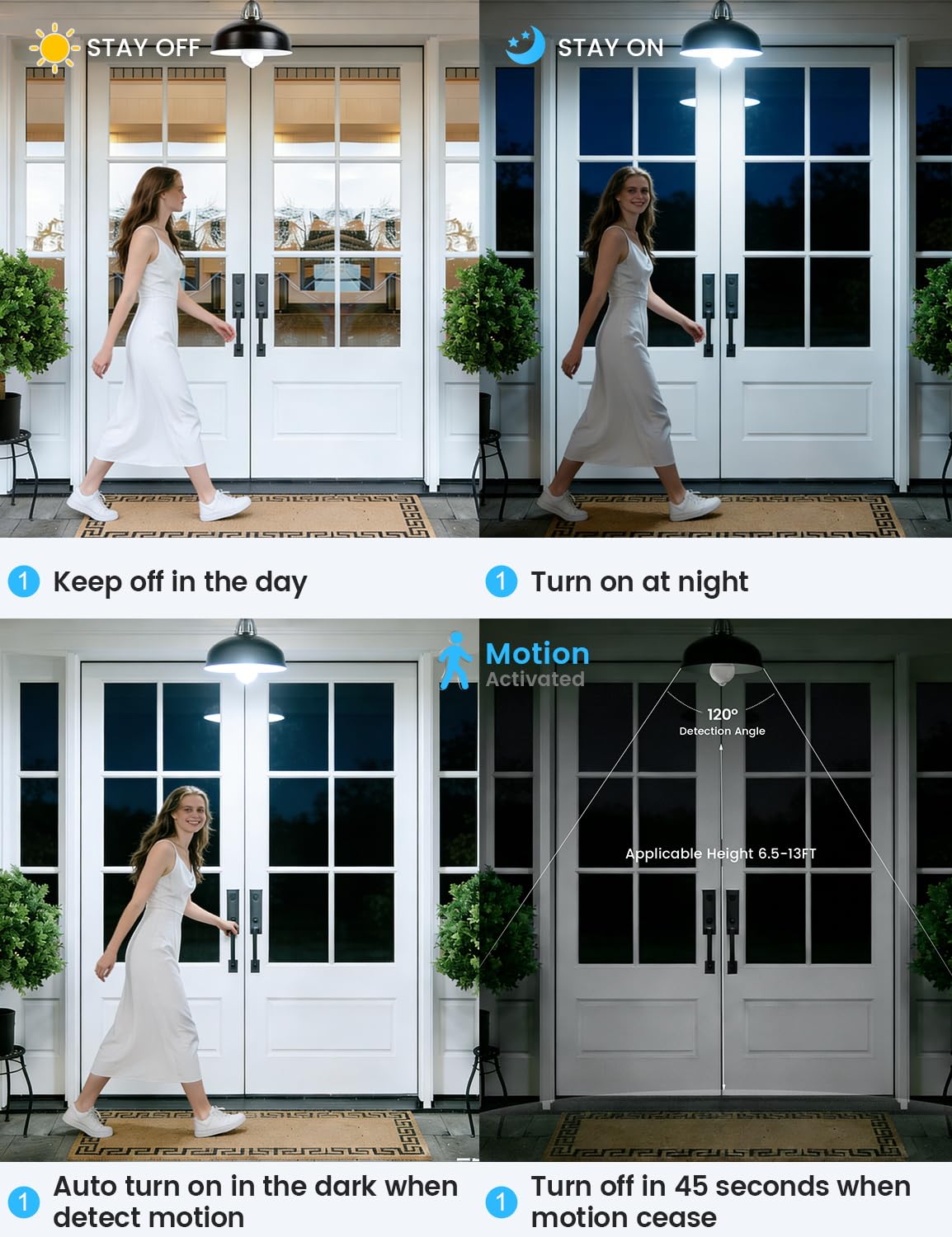 Torkase motion-sensor LED bulb on staircase detects movement for secure navigation