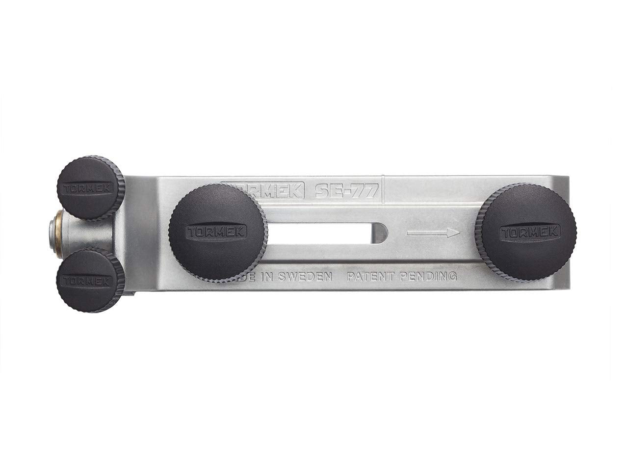 Tormek SE-77 safety stops secure tools on universal support during grinding.