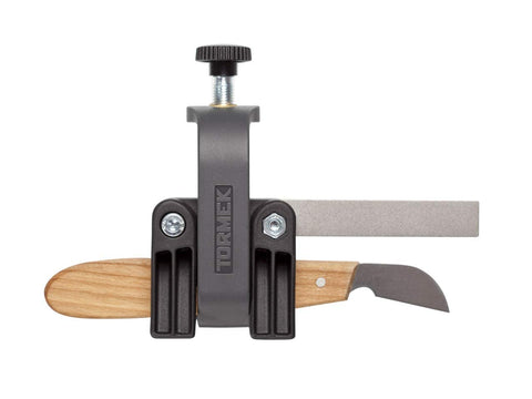 The closeup shows the secure grip detail that protects the knife handle.