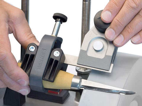 In action with SVM-45, the holder guides tiny blades for consistent edge angles.