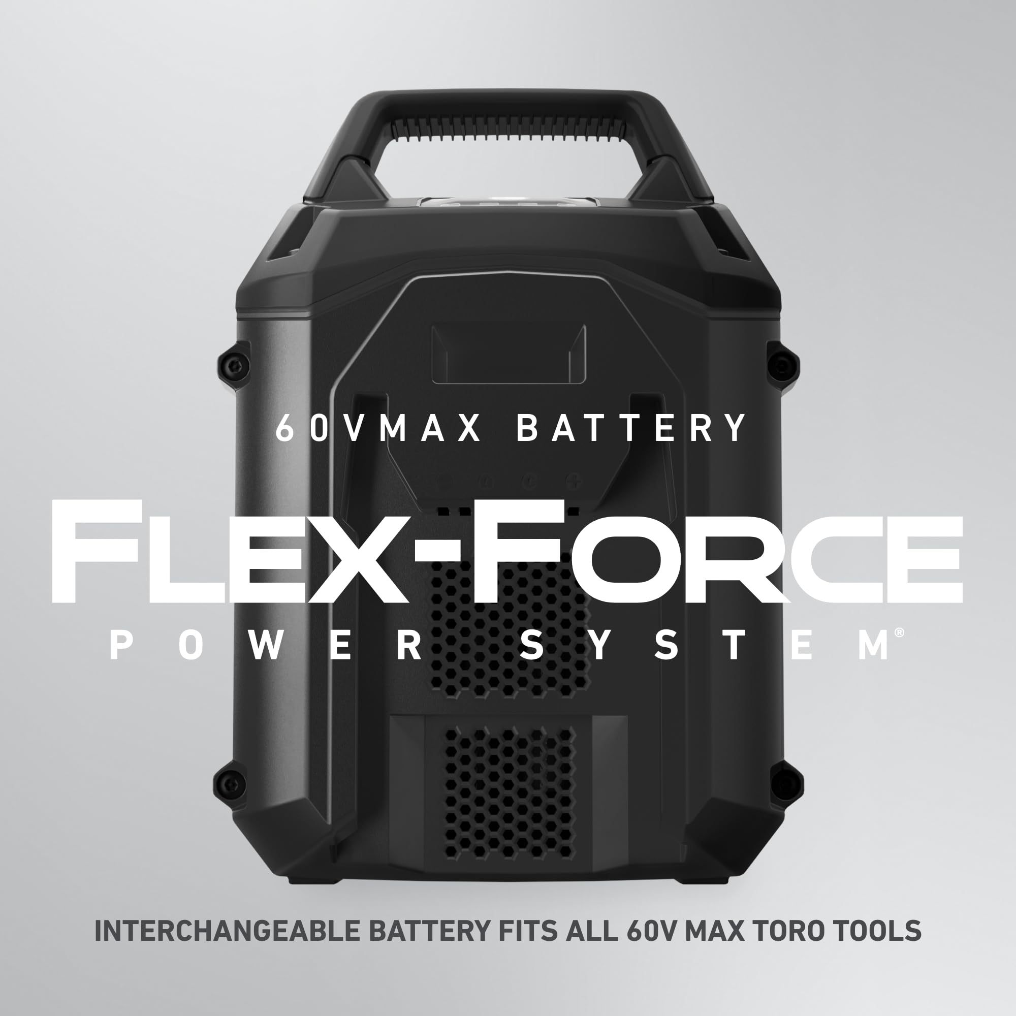 Toro Flex-Force battery in use with cordless tools outdoors.