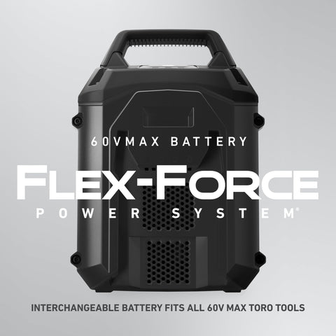 Toro Flex-Force battery in use with cordless tools outdoors.