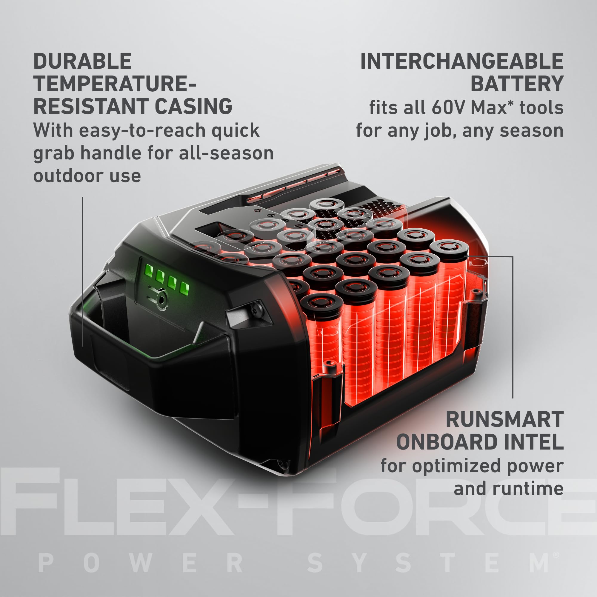 Toro Flex-Force battery on dock ready for quick swaps.