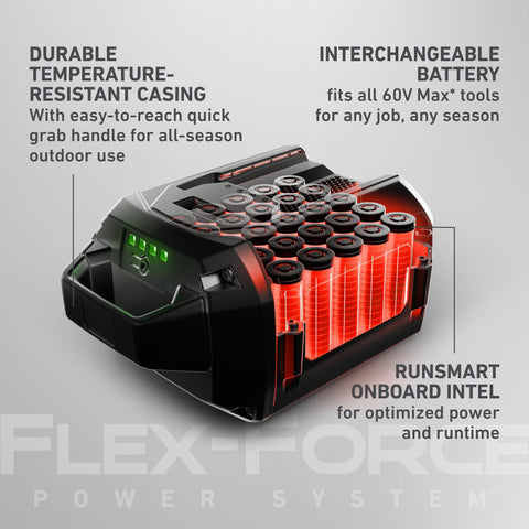 Toro Flex-Force battery on dock ready for quick swaps.
