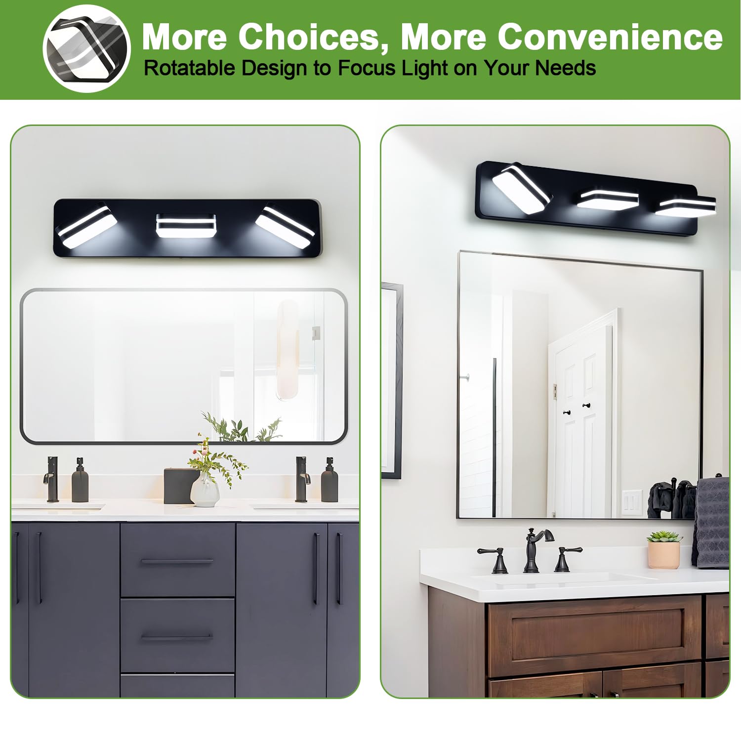 Torondo moisture-proof metal frame vanity light suited for humid spaces.