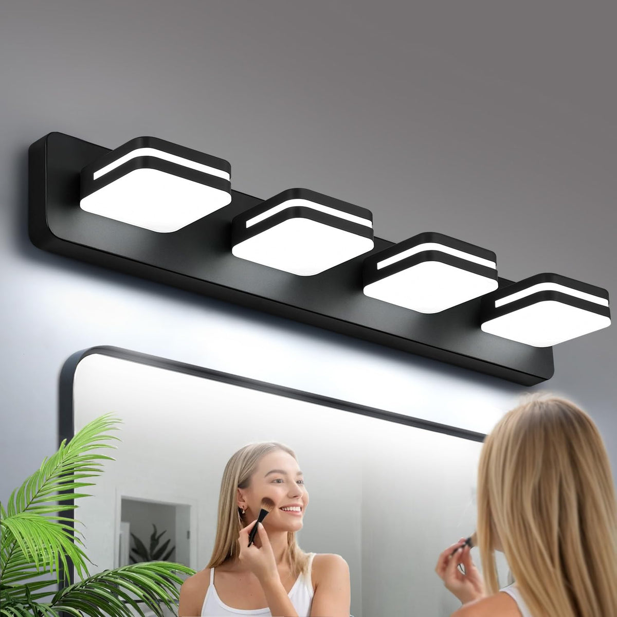 Torondo vanity light with 360° rotation over the mirror for precise makeup lighting.