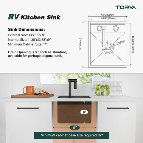 TORVA sink with included faucet enables quick, tool-free RV installation.