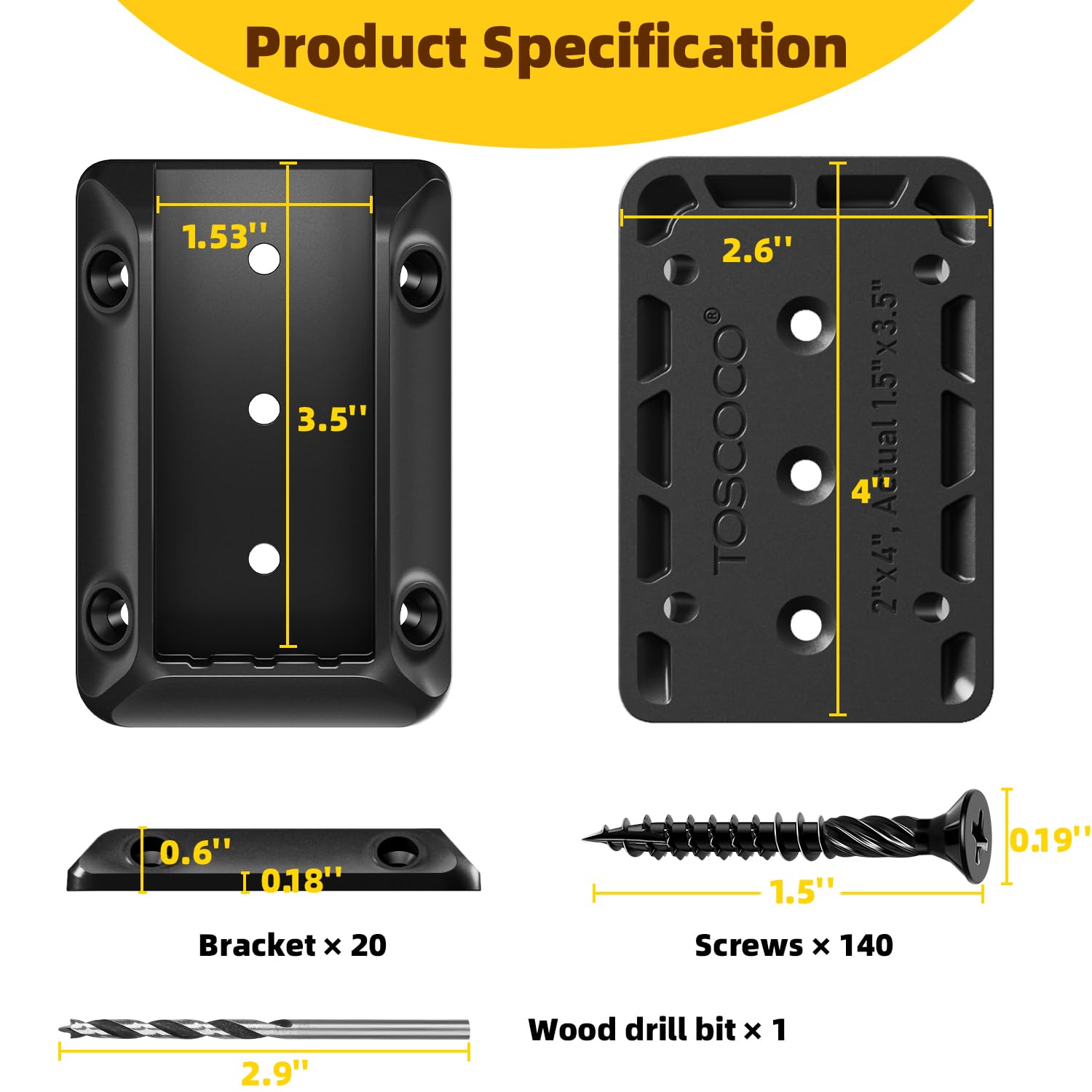 TOSCOCO rail bracket with 3 back holes for secure deck-to-post mounting.