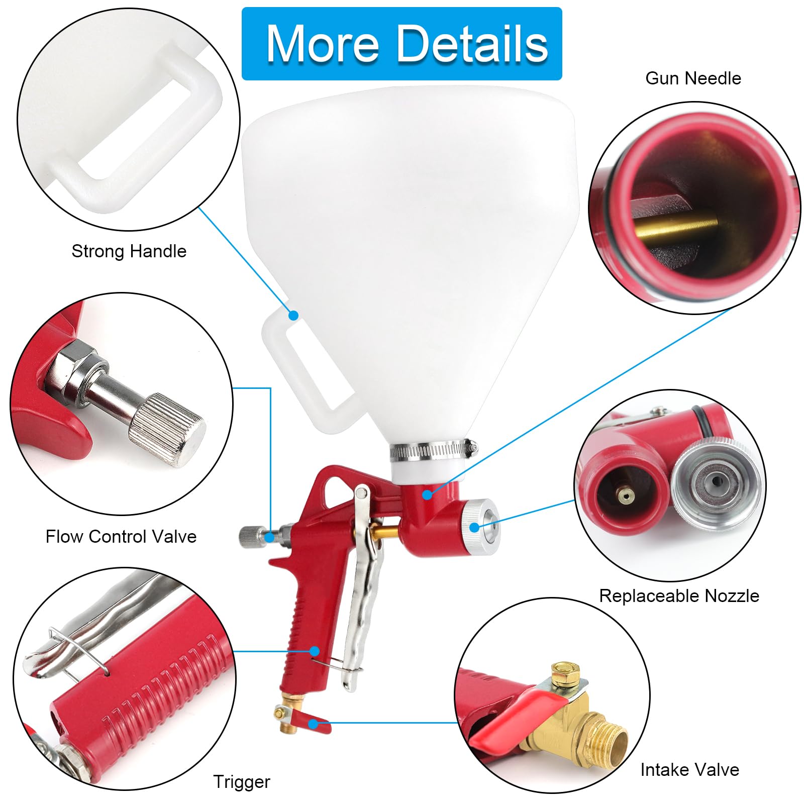 Tosucs 4mm nozzle delivers fine textures for detailed finishes.