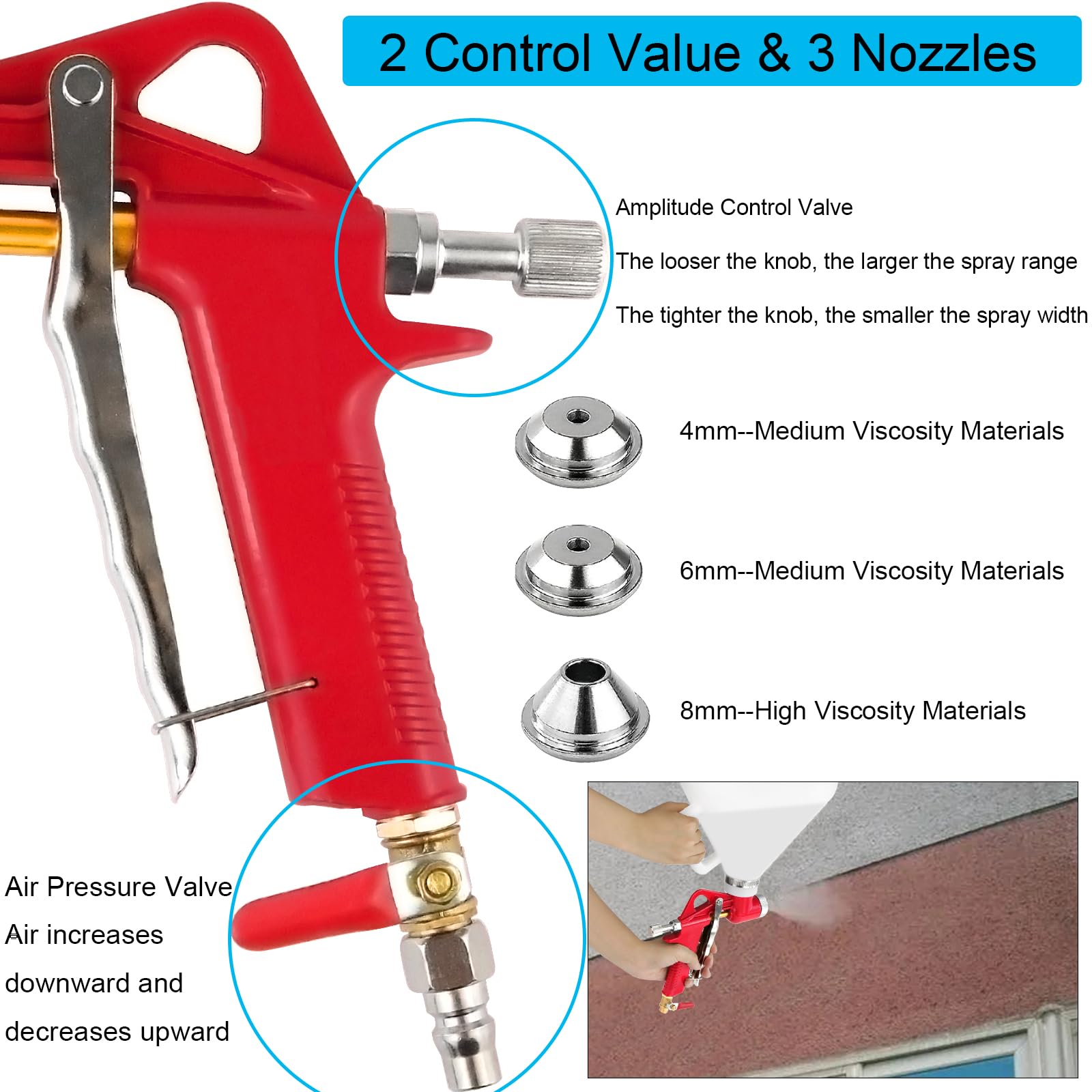 Tosucs 6mm nozzle suits medium textures across large drywall areas.