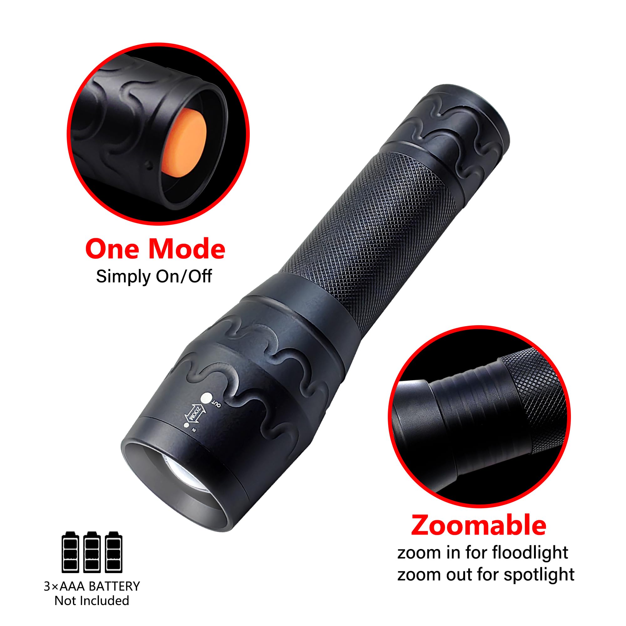 TotaLohan flashlight battery compartment supports 1x18650 or 3xAAA power options