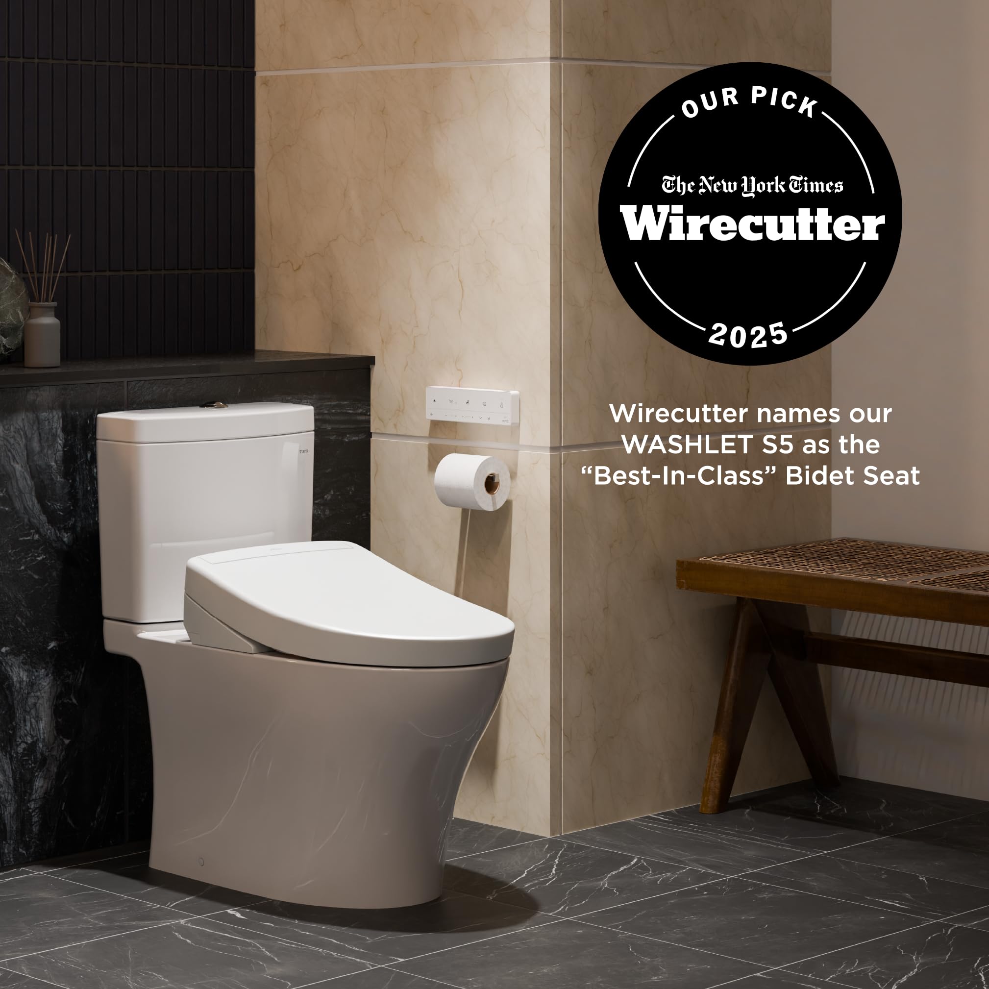 TOTO WASHLET S5 night light softly illuminates the bathroom.