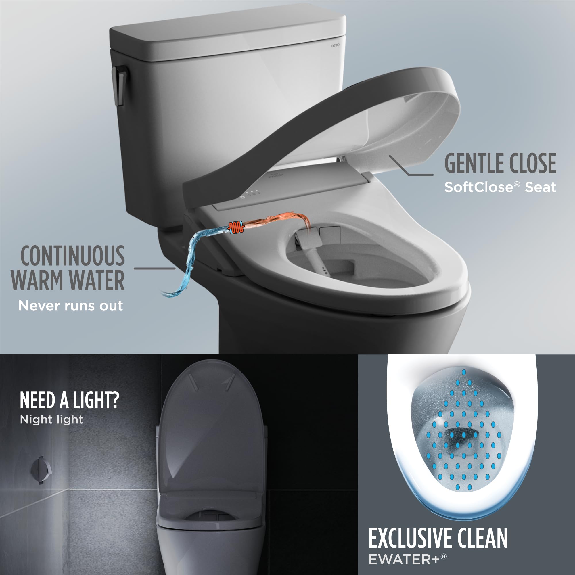 TOTO WASHLET S7 EWATER+ bowl misting keeps the bowl cleaner.