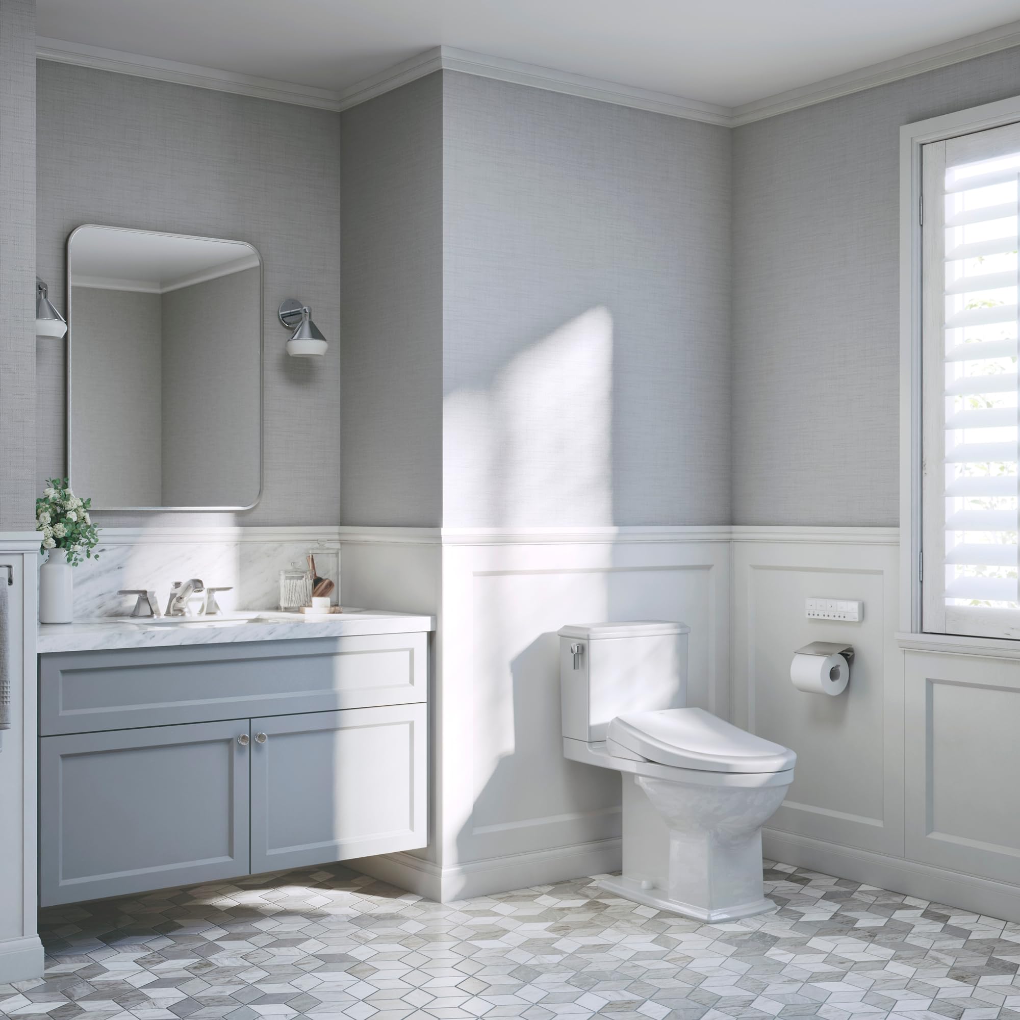 TOTO WASHLET+ S7A EWATER+ misting cleans wand and bowl.