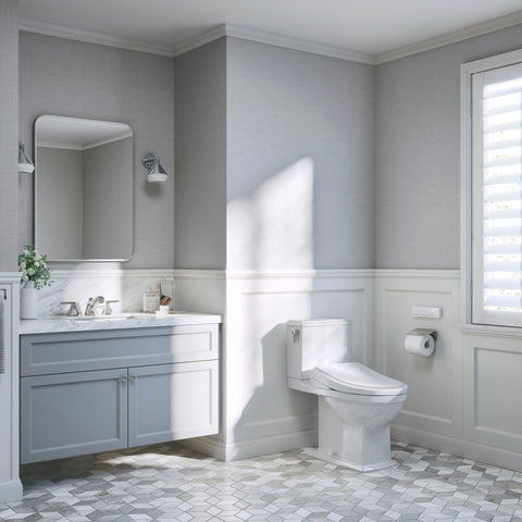 TOTO WASHLET+ S7A EWATER+ misting cleans wand and bowl.
