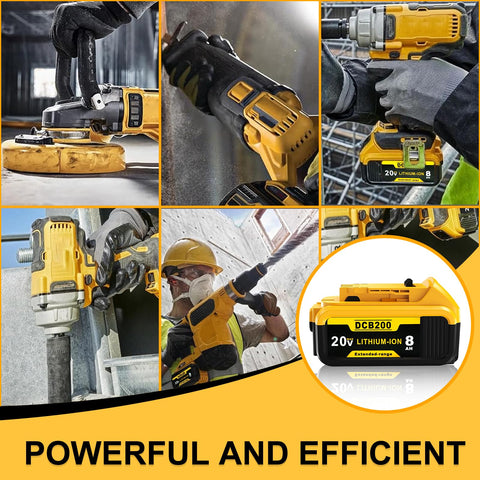 Totoplus 8Ah battery with Dewalt DCB208 ports, showcasing smart protection features.