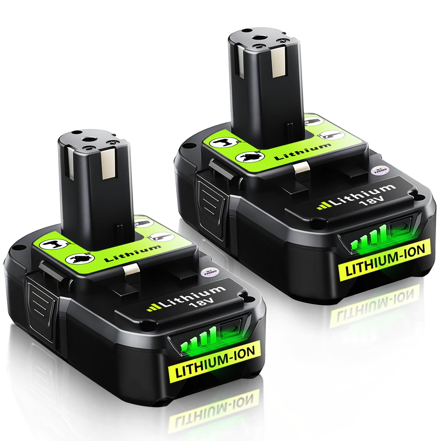 Totoplus Ryobi 18V 4Ah battery pack viewed from the front, showcasing form and grip.