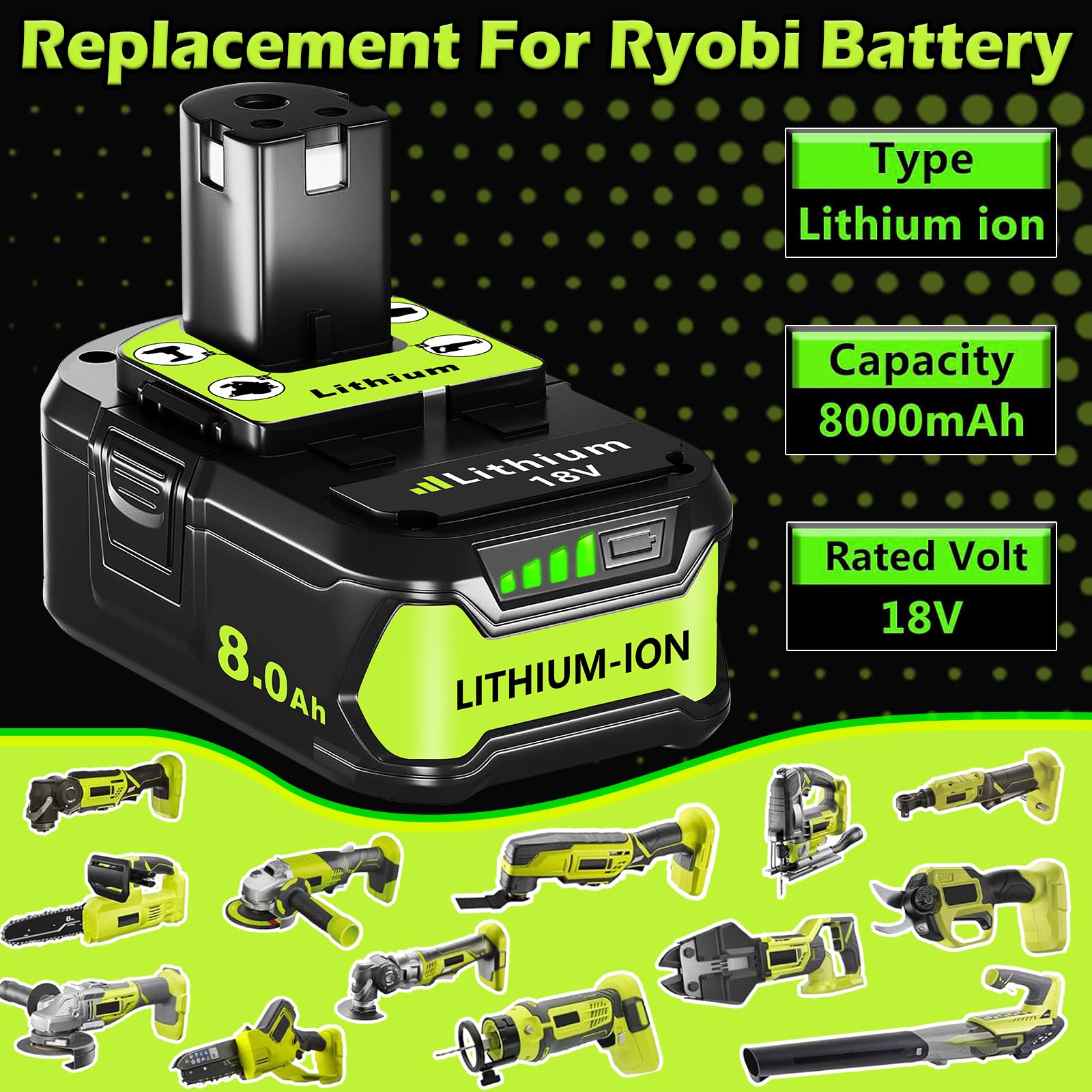 Totoplus Ryobi 18V battery charging setup shows charger compatibility and flexibility.