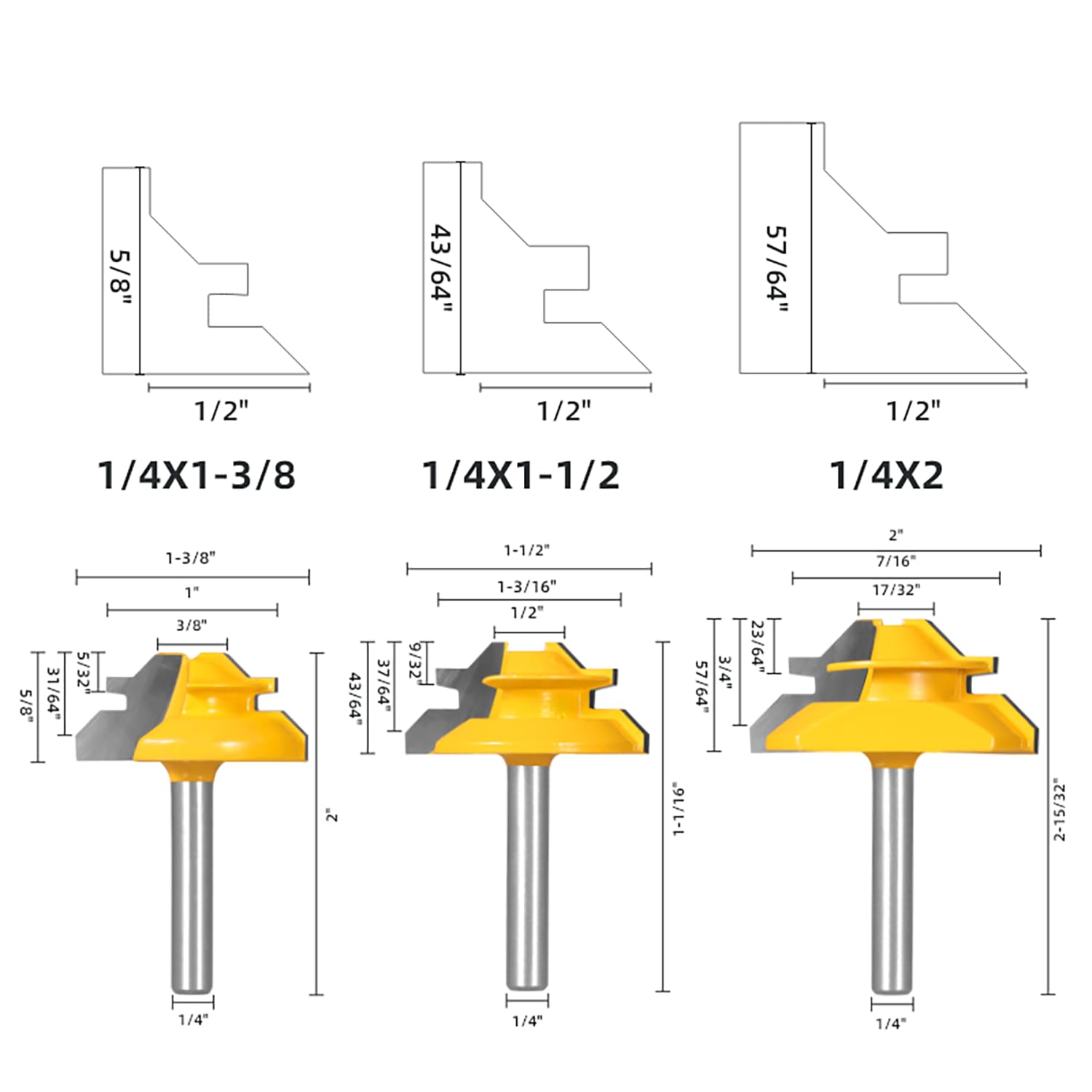 Totowood 45-degree lock miter bit; 37/64-inch height for clean cabinet corners.