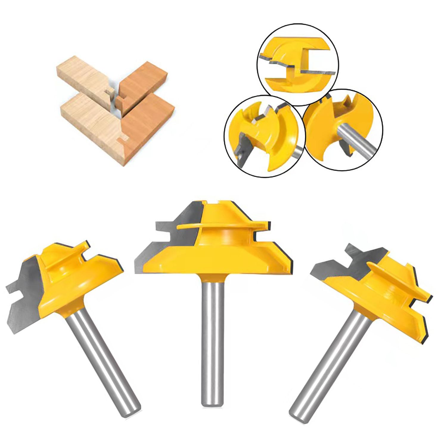 Totowood lock miter bit close-up with sharp blades for smooth cuts.