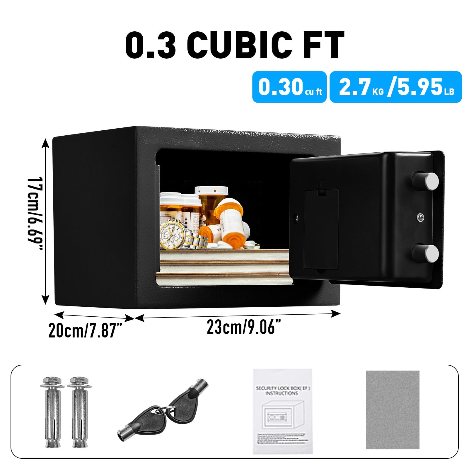 Totoy safe with dual access methods, keypad and key, for flexible use.