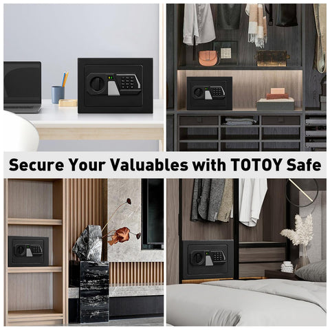 Totoy safe box can be wall or cabinet mounted for versatile placement.