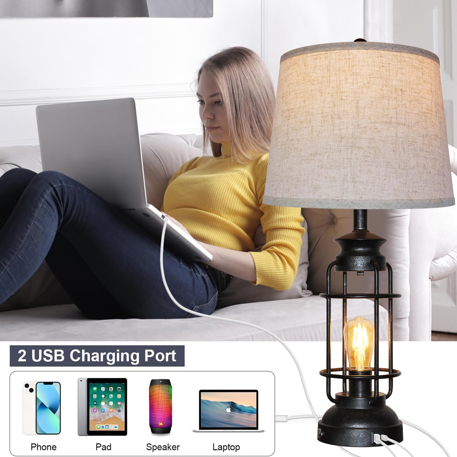 Touch control dimming on table lamps for easy brightness adjustment.