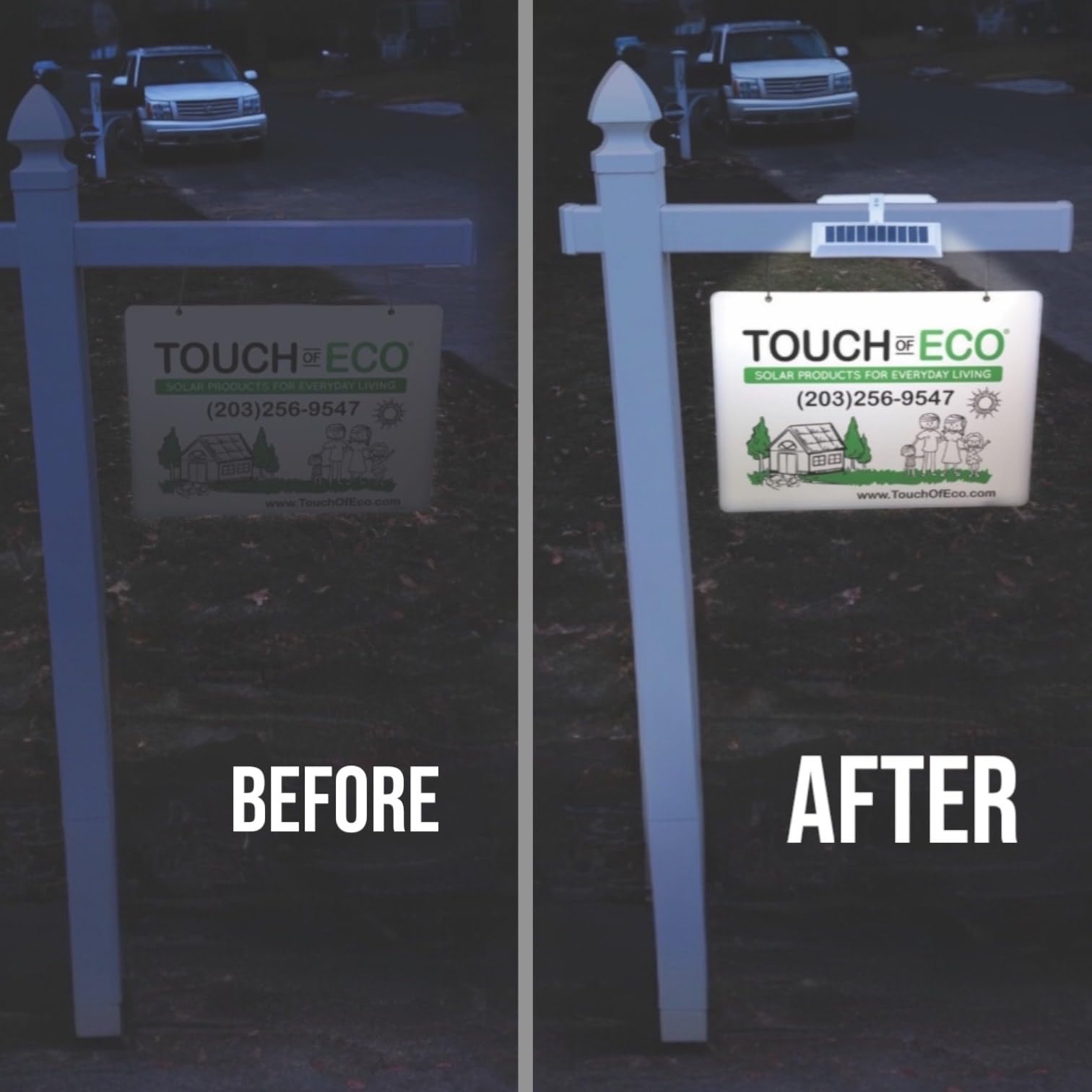 Touch Of ECO LiteAgent Pro solar rectangle light, angle view, enhanced dual-sided visibility.
