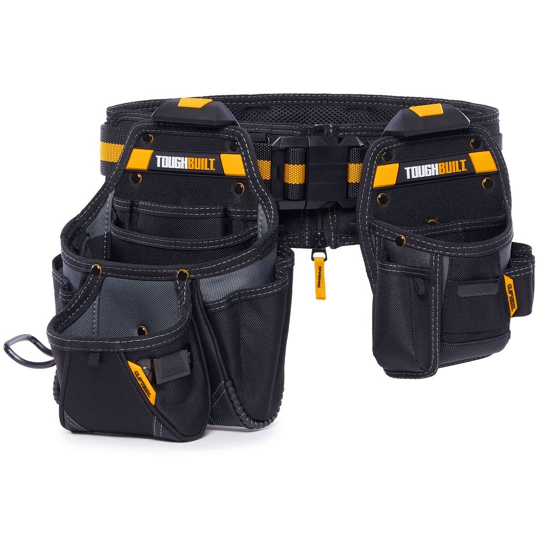 ToughBuilt ClipTech 3-piece Handyman Tool Belt Set with two pouches for organized on-site work.
