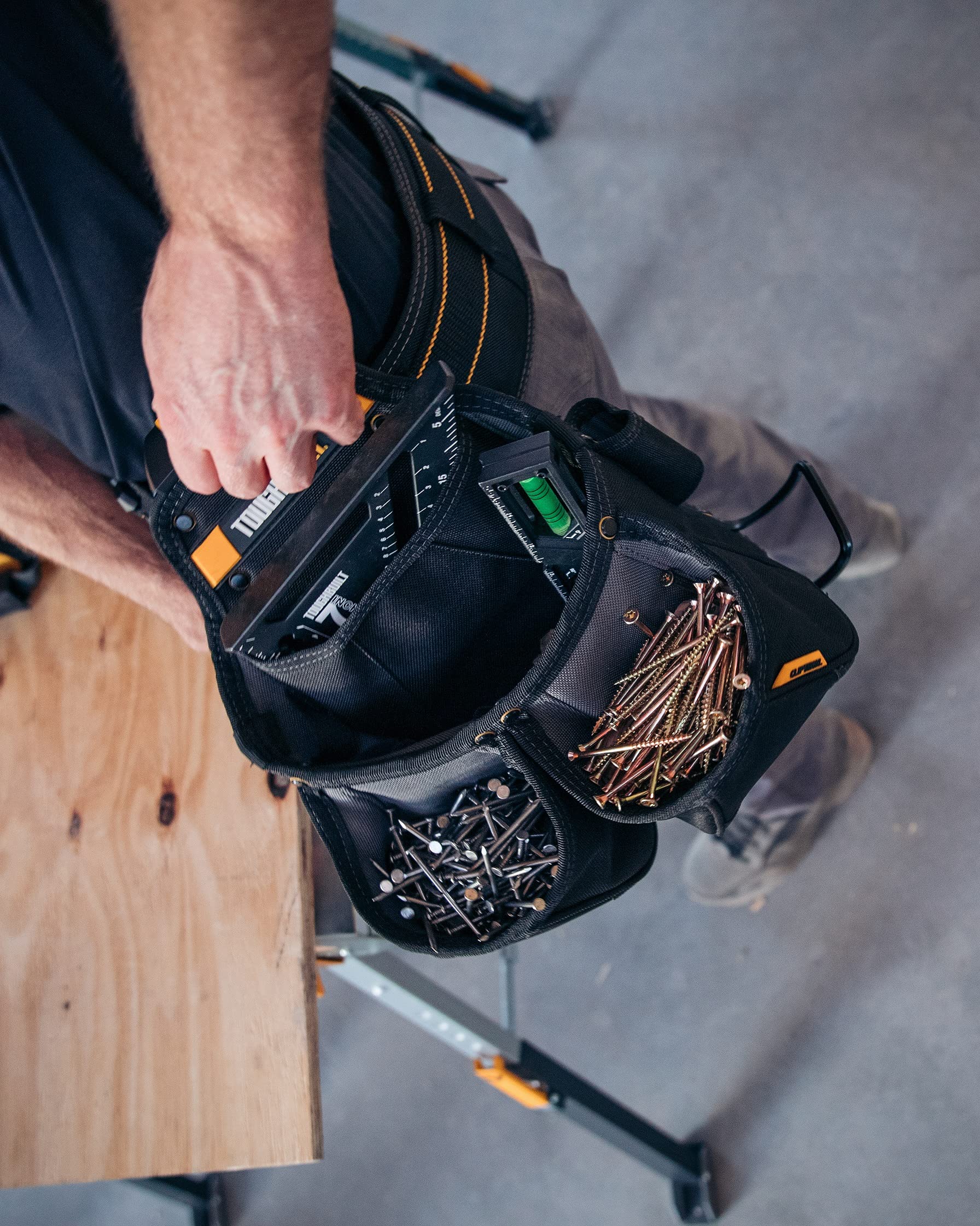 ToughBuilt ClipTech clip-on attachment enables fast tool access on site