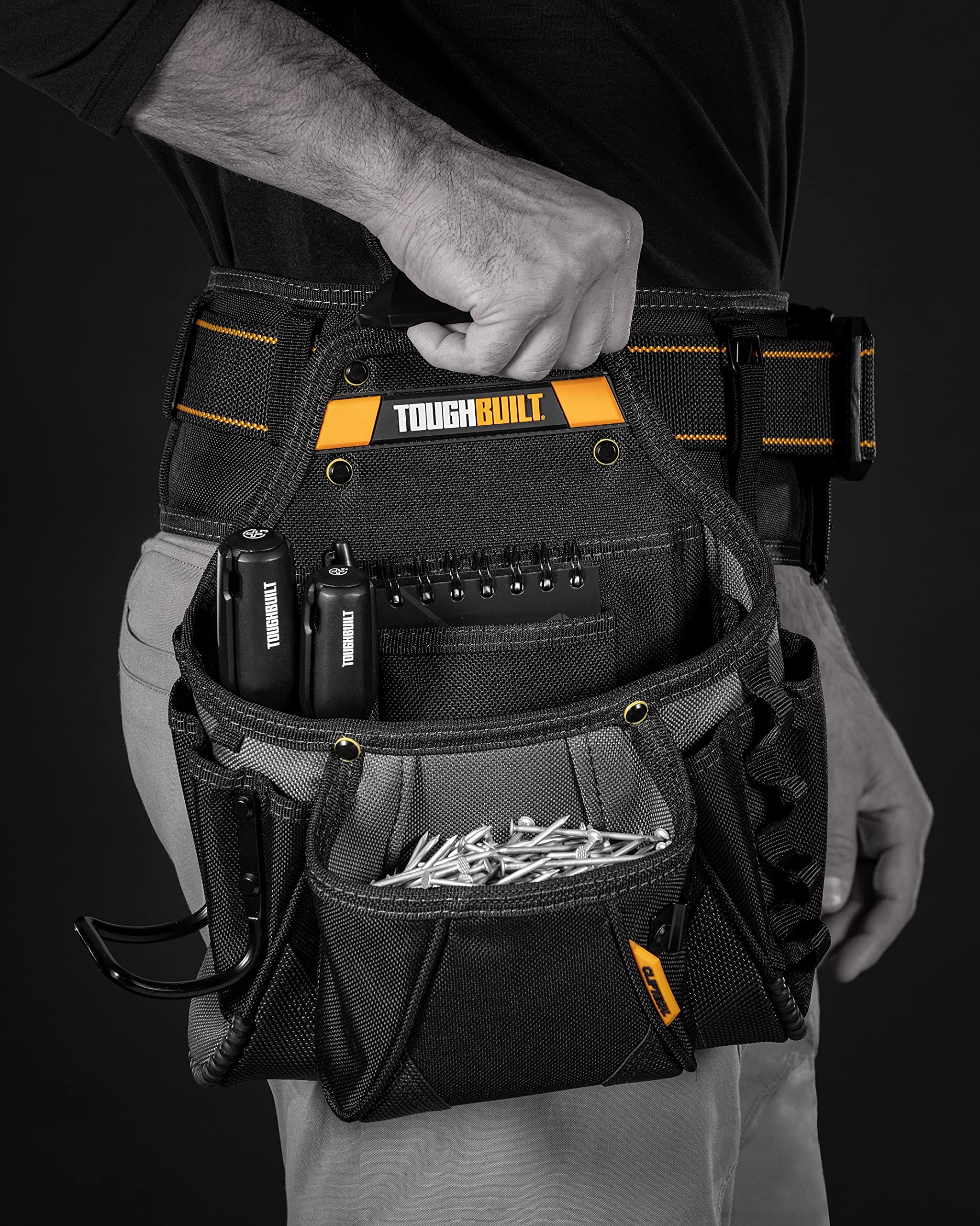 ToughBuilt Cliptech pouch belt-clip-ready setup enables hands-free tool management.