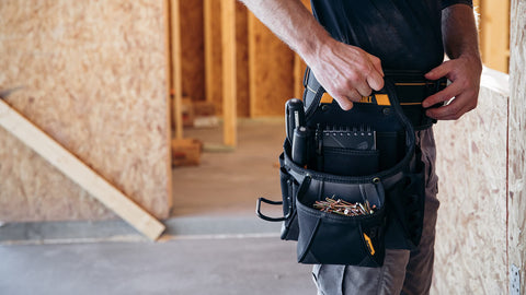 ToughBuilt Cliptech pouch open compartments reveal quick retrieval of gear.