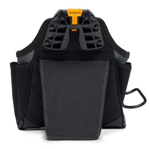 ToughBuilt Cliptech pouch top strap indicates secure belt compatibility for on-the-go work.