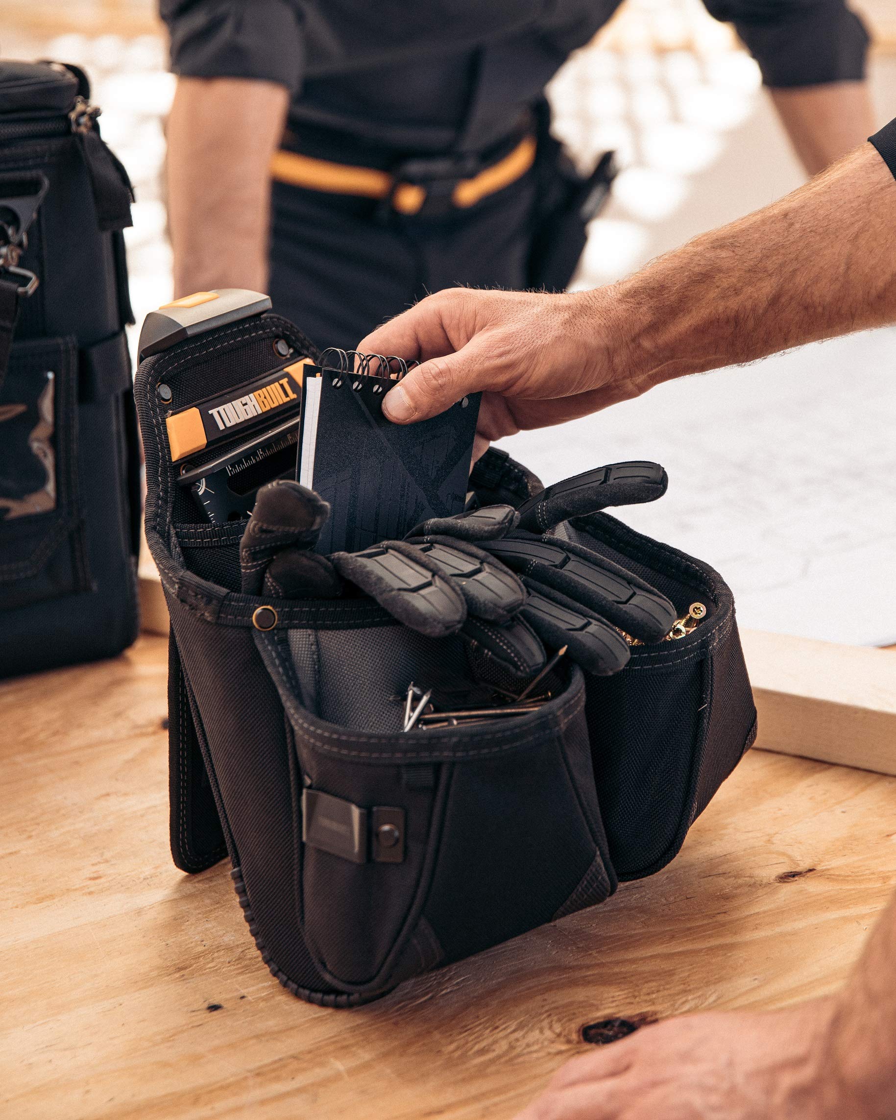 ToughBuilt framer pouch on jobsite demonstrating easy access while moving
