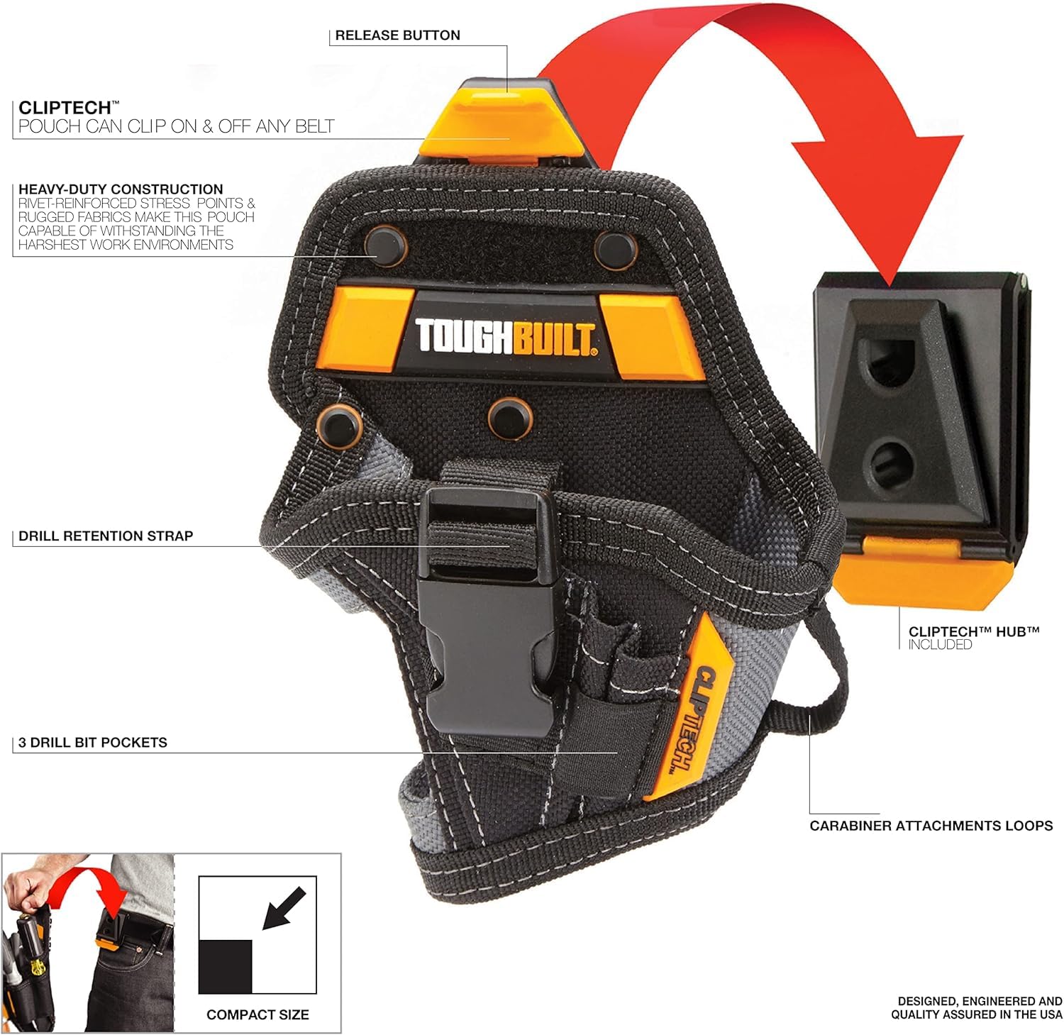ToughBuilt Heavy-Duty Stitching and Rivets reinforce durability.
