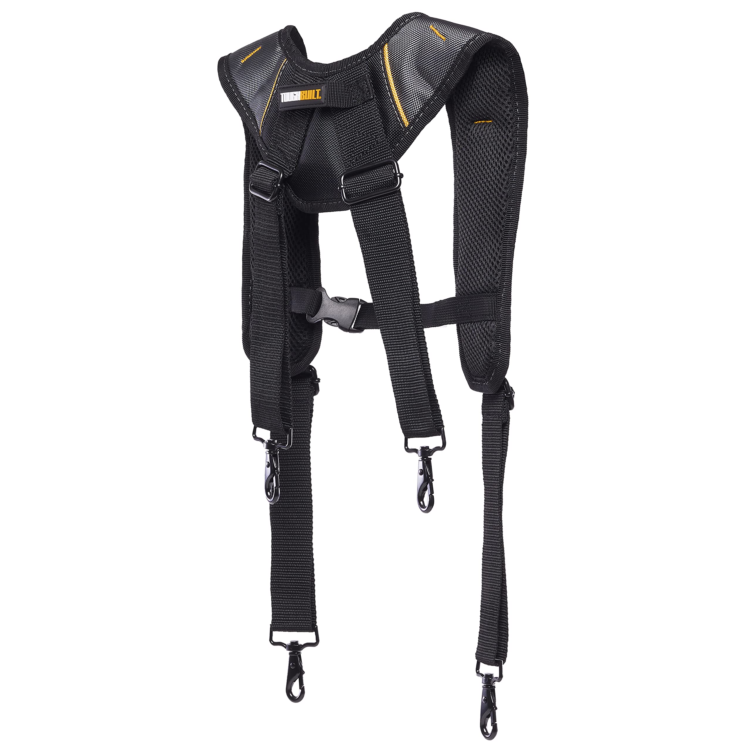 ToughBuilt pro padded suspenders with chest strap add stability during tasks.