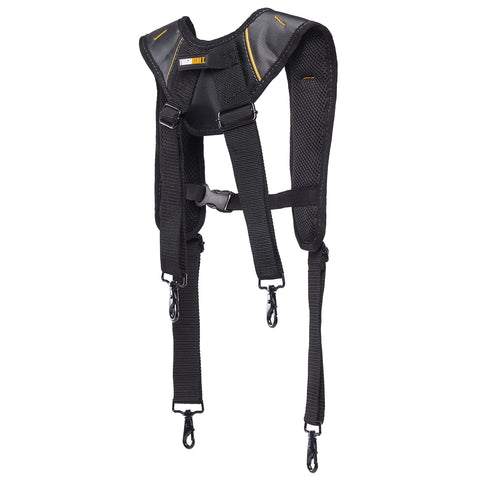 ToughBuilt pro padded suspenders with chest strap add stability during tasks.