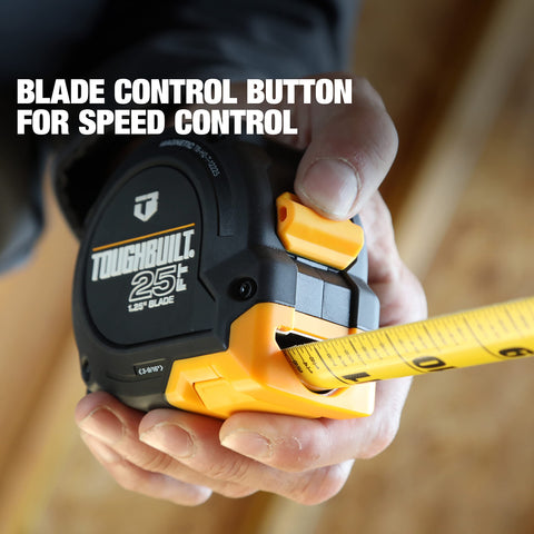ToughBuilt ProBlade tape measure double-sided markings for easy reading from either side.