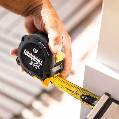 ToughBuilt ProBlade tape measure tether loop and belt clip for versatile carrying.