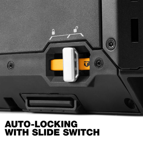 Front latch on StackTech XL toolbox for quick secure access to tools