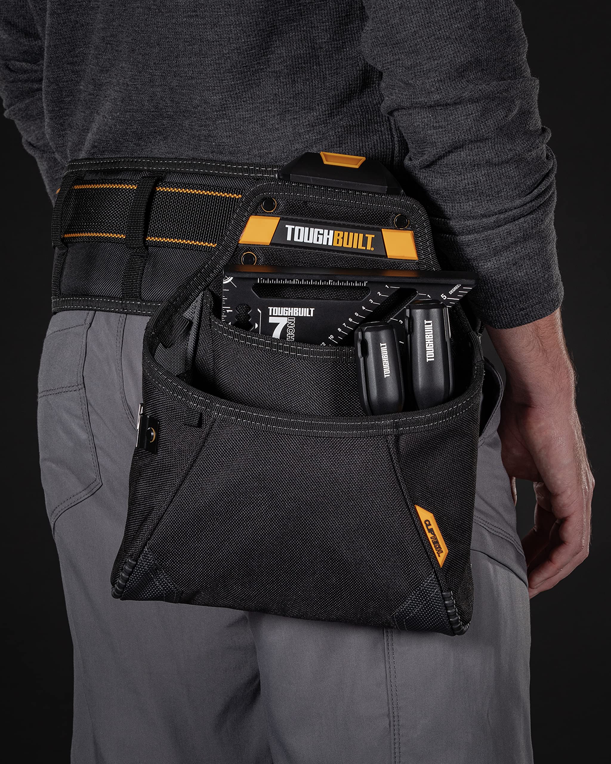 ToughBuilt Supply Pouch large pocket helps separate fasteners and parts.