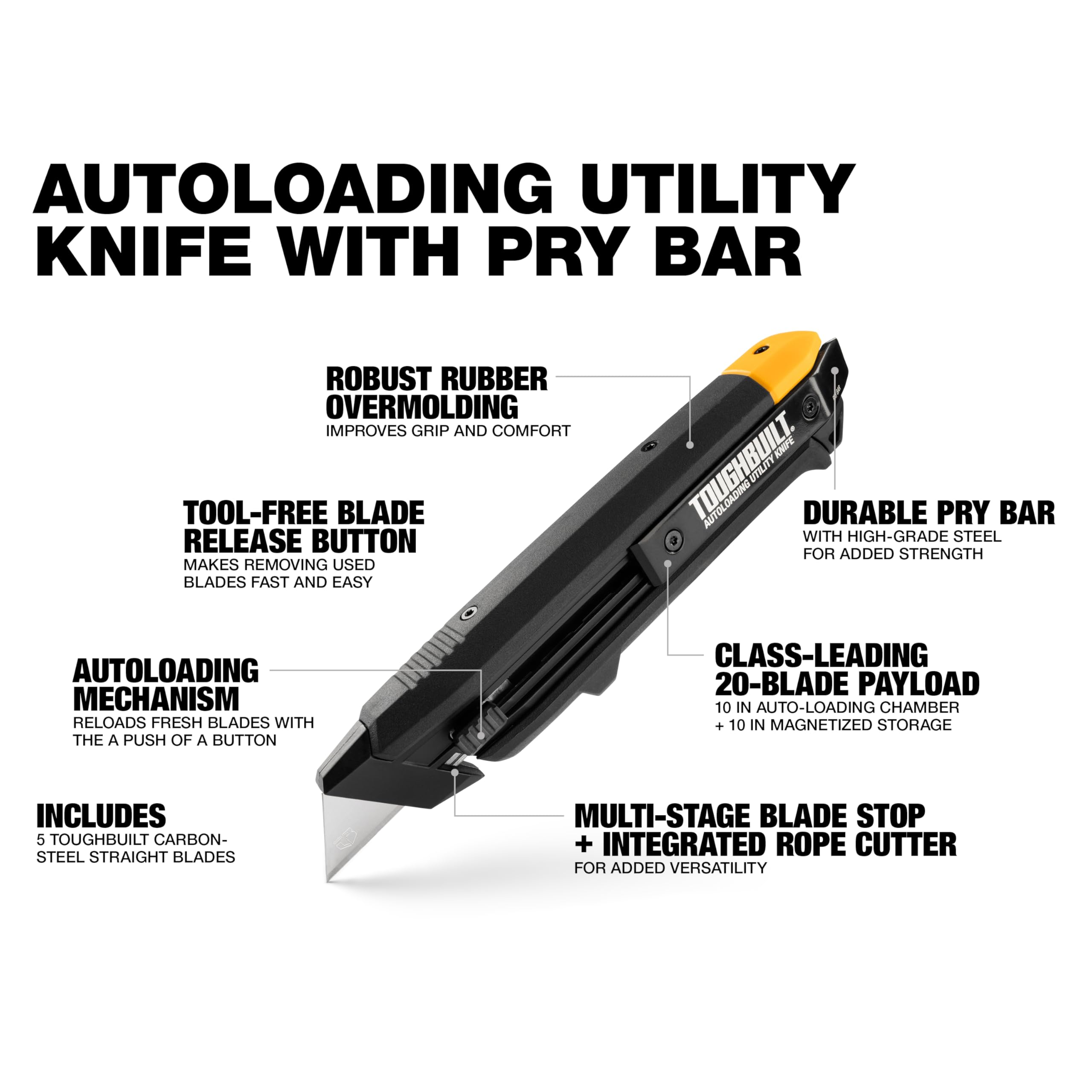 ToughBuilt utility knife designed for cardboard and plastic cutting