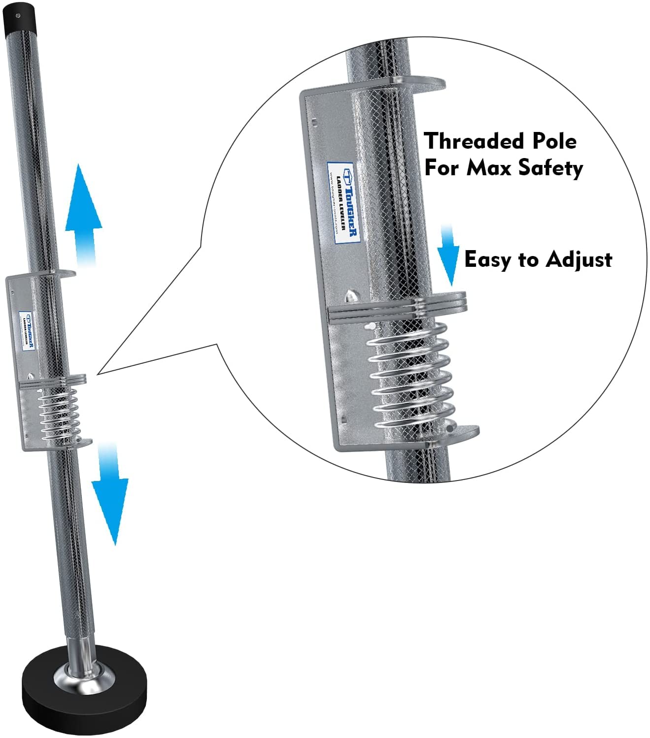 TOUGHER Ladder Leveler on uneven ground demonstrates ground-level adaptability
