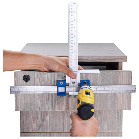 Tourace cabinet hardware jig laser-engraved scales ensure accurate imperial and metric alignment.