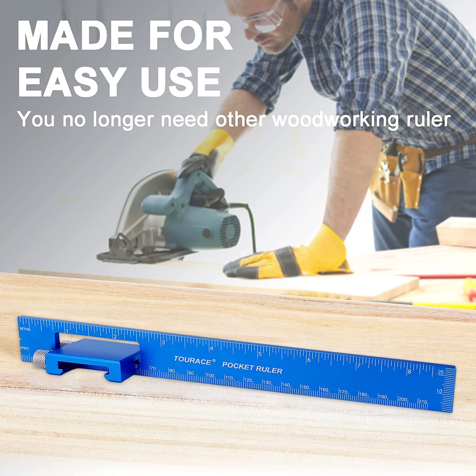 TOURACE slide stop detail demonstrates through-length guide for consistent spacing.