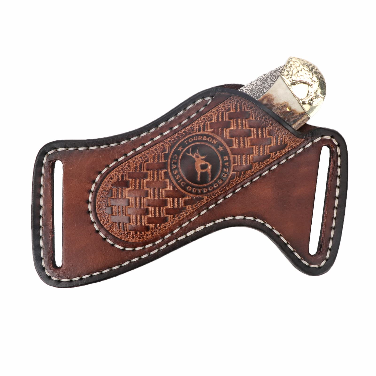 TOURBON leather sheath shows compact belt carry design for quick access