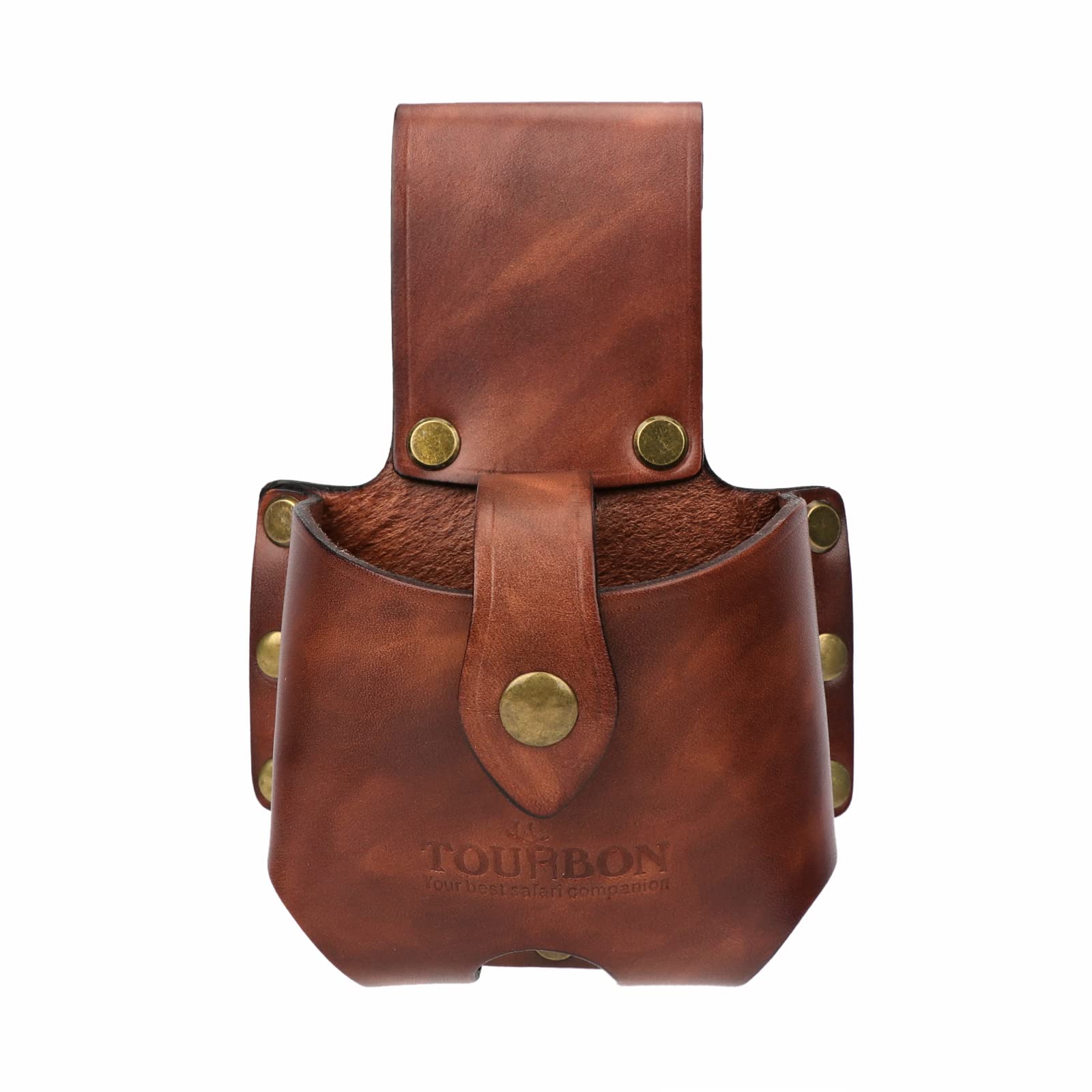 TOURBON leather tape measure pouch dark brown large, front view showing quick-access design
