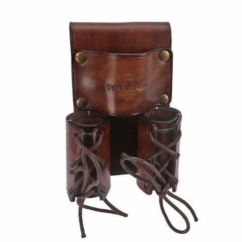 Tourbon leather tool organizer with bullpin holster on belt offers secure carry.
