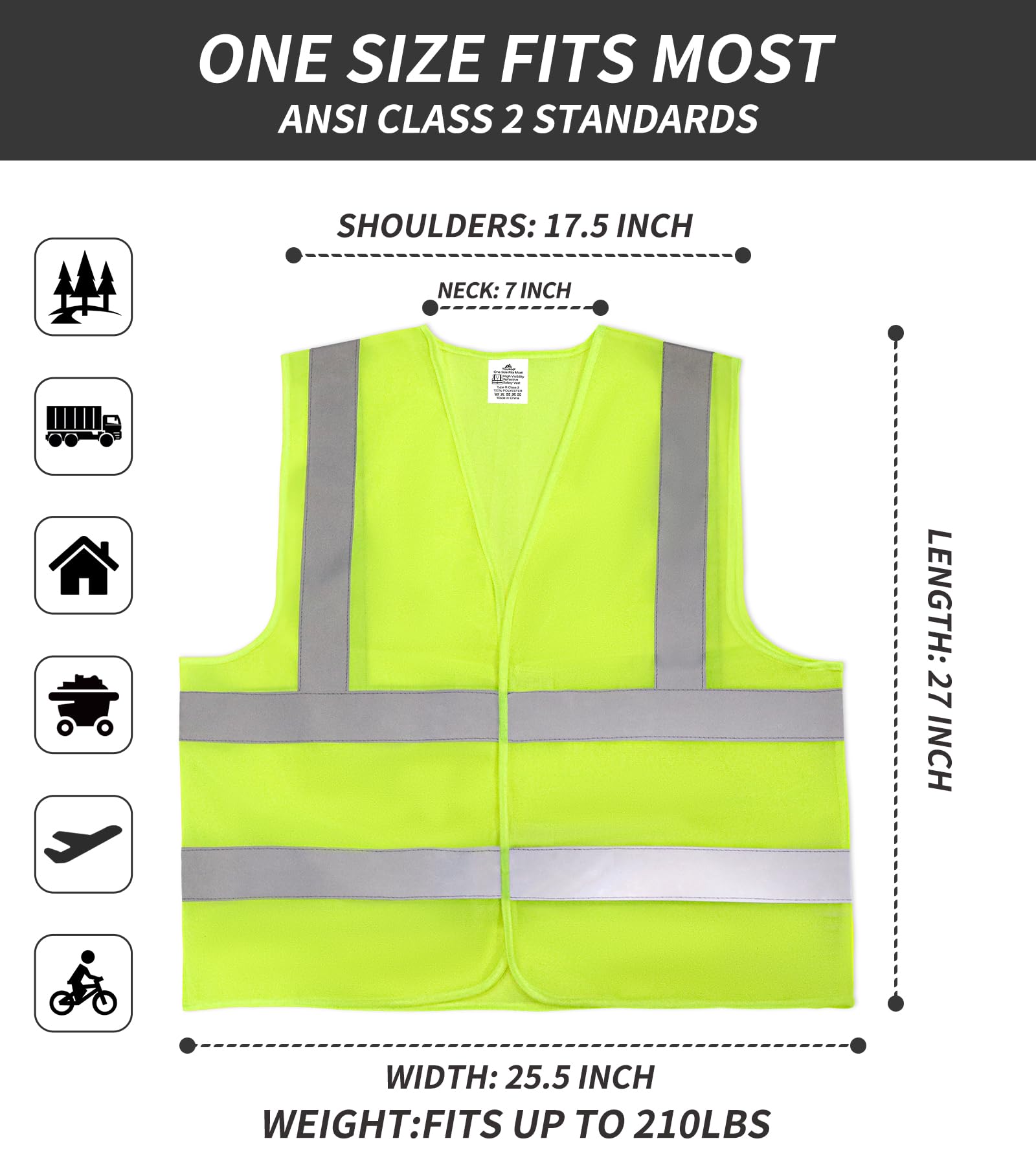 TOURGO safety vest with reflective strips on fluorescent yellow fabric