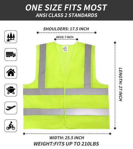 TOURGO safety vest with reflective strips on fluorescent yellow fabric
